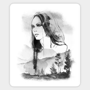 watercolor forest woman Sticker